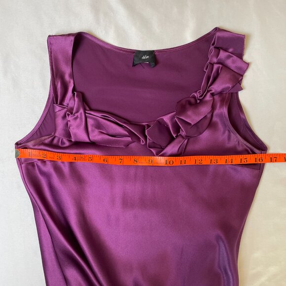 Pretty Satin Blouse Size S Sleeveless Purple Plum Rosettes Scoop Neckline - Picture 4 of 6